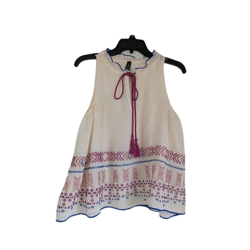 Banjara Blouse Women's S Ivory Embroidered Sleevless High Neck Top Lined NWT